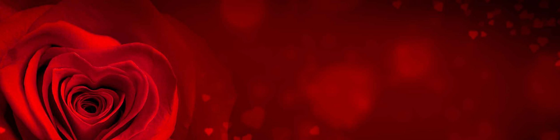 Billedet viser en smuk rød rose med en hjerteformet åbning i midten. Baggrunden er prydet med bløde røde nuancer og glimtende effekter, der skaber en romantisk stemning.